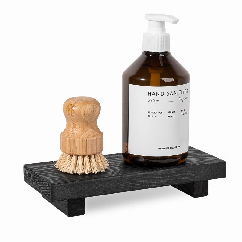 zoocatia Bathroom Counter Organizer Wood Pedestal Stand Farmhouse Decorative Tray Soap Holder for Kitchen Decor  Small  Black - Image 1